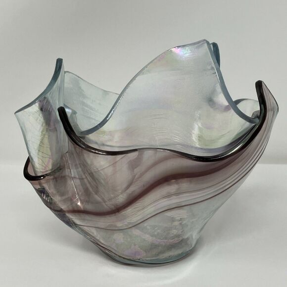 Studio Art Glass Purple Iridescent Handkerchief Vase Signed Double Layer - Picture 5 of 9